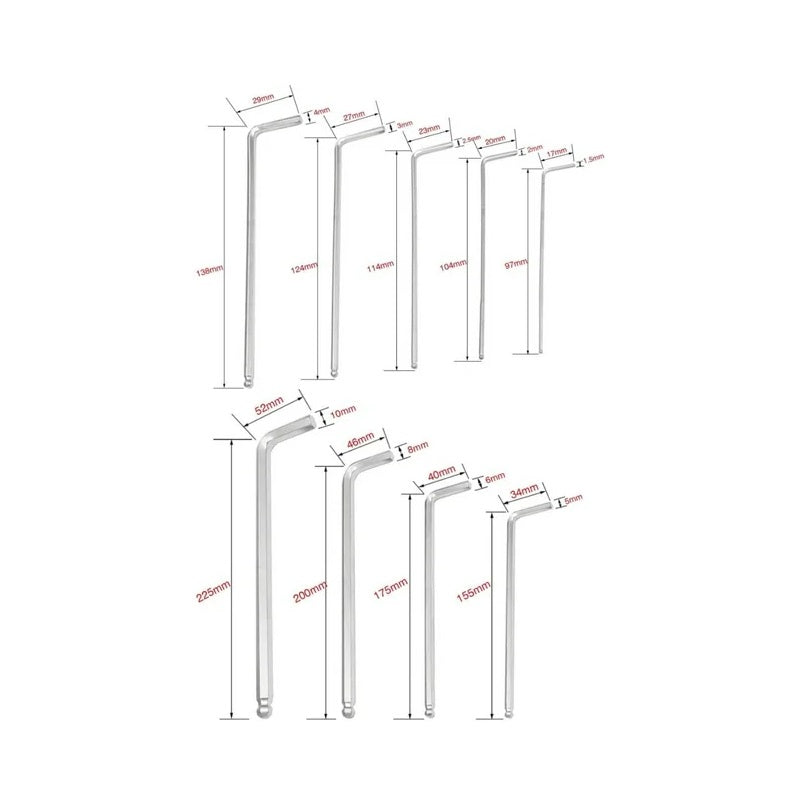 Hex Key Set Ball Extra Long Arm - 9Pcs