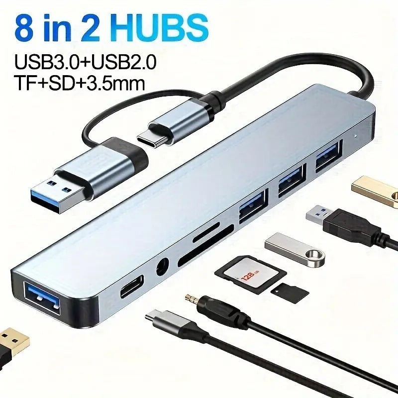 8 in 2 HUB | 4xUSB Port + Type-C + SD/TF + Audio