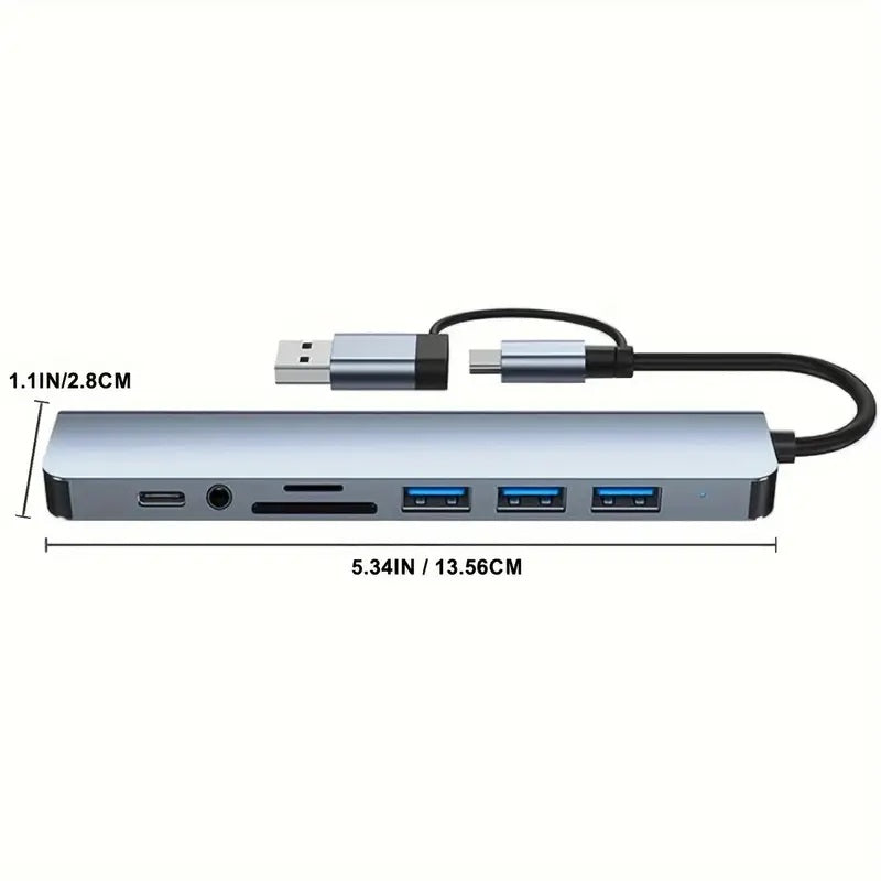 8 in 2 HUB | 4xUSB Port + Type-C + SD/TF + Audio