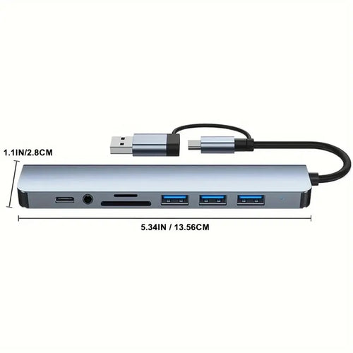 8 in 2 HUB | 4xUSB Port + Type-C + SD/TF + Audio