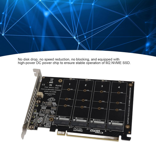 4-Port M.2 NVMe SSD to PCIe (16 Slot) Expansion Adapter Card (PH44)