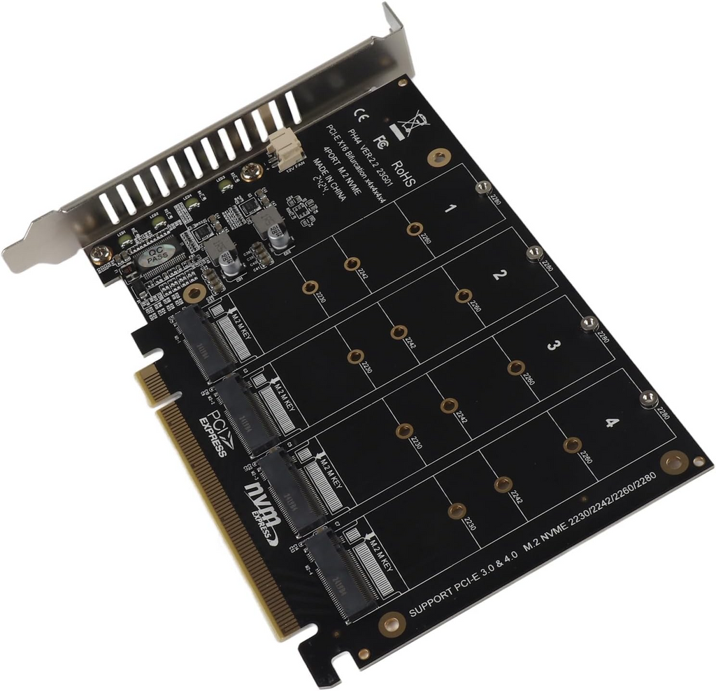 4-Port M.2 NVMe SSD to PCIe (16 Slot) Expansion Adapter Card (PH44)