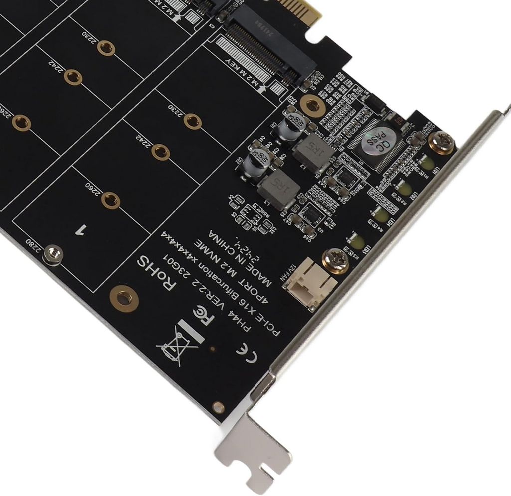 4-Port M.2 NVMe SSD to PCIe (16 Slot) Expansion Adapter Card (PH44)