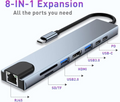 8-in-1 Type-C Multi-Function Hub with 4K HDMI, 100W PD & Ethernet - Space Grey