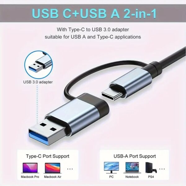 TYPE-CTO 8IN1 HUB.3 Type-C/USB3.0 to 8 in 2 HUB | 4xUSB Port + Type-C + SD/TF + Audio