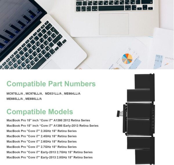 Apple Macbook pro 15" A1417, A1398 11.42V ( Mid 12 Early 23 ) Series Battery