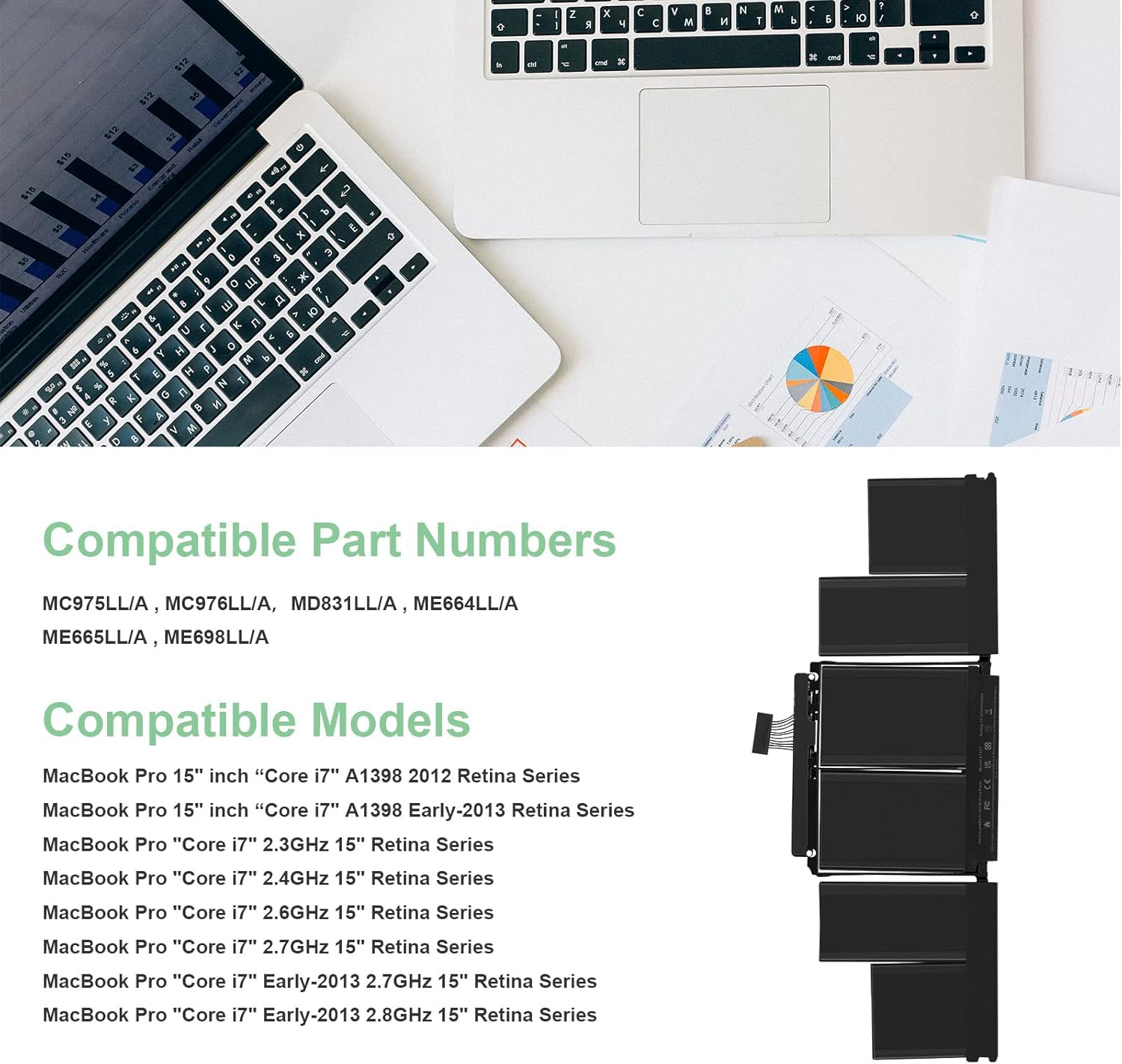 Apple Macbook pro 15" A1417, A1398 11.42V ( Mid 12 Early 23 ) Series Battery - Image 2