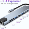 Type-C to 8 in 1 HUB | 2 x USB, 2 x PD(Type-C), SD-TF, HDMI & RJ45(Network)